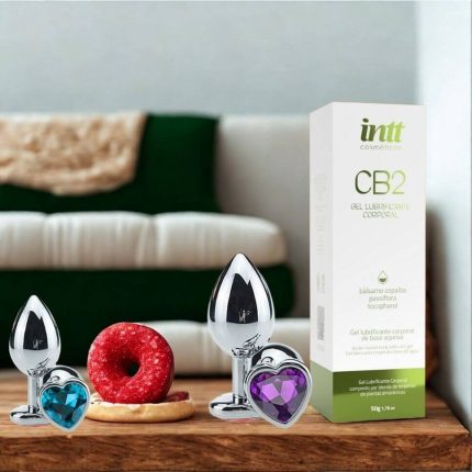 Kit Exploração Sensual: Lubrificante CB2 Intt + Plug Anal de Aço Coração P